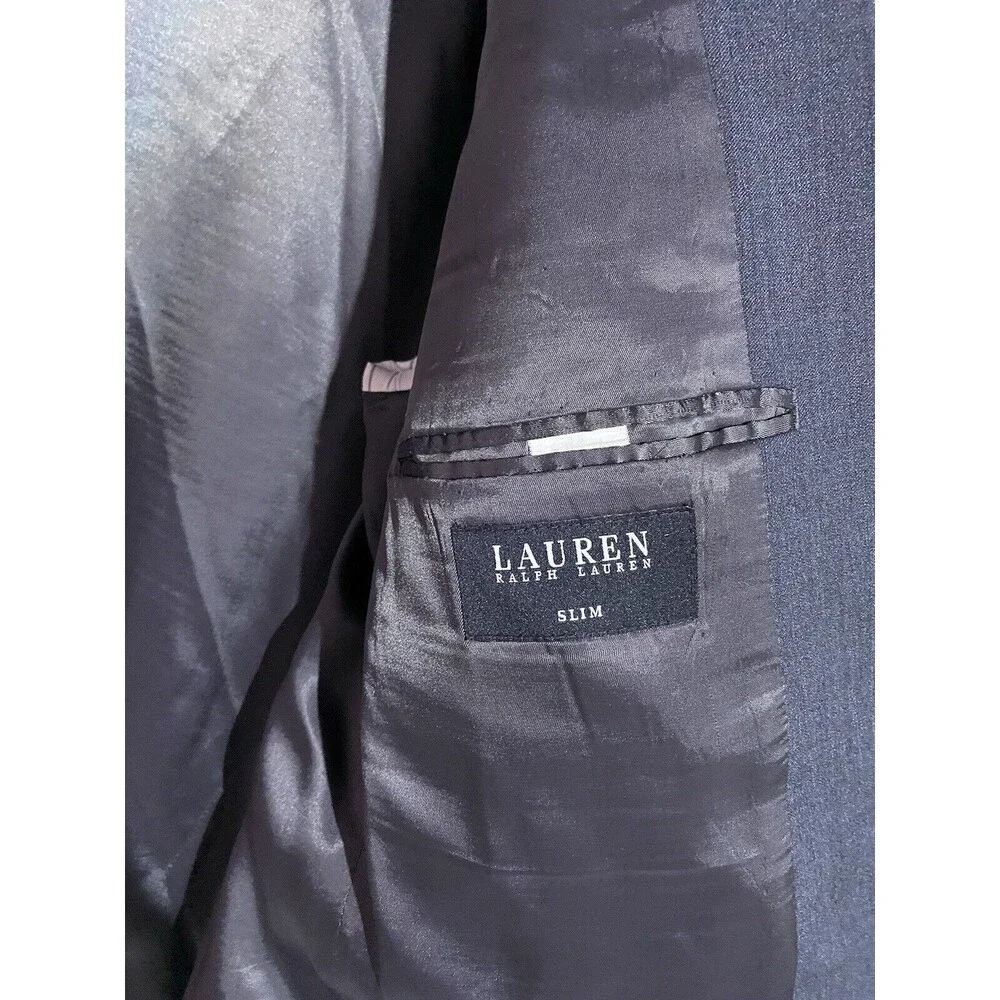 Lauren Ralph Lauren Blazer Mens 40L Gray Slim Black Label Wool Sport Coat Jacket